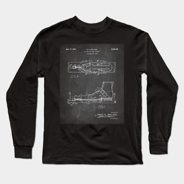 Ski Boots Patent - Snow Skier Skiing Lodge Art - Black Chalkboard Long Sleeve T-Shirt by patentpress